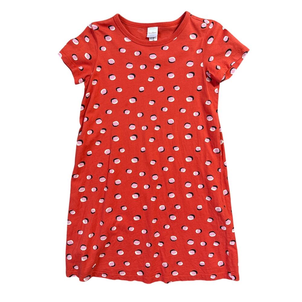 Hanna Andersson Cotton A-Line Girls Dress Size 12 Orange Pink Dots
